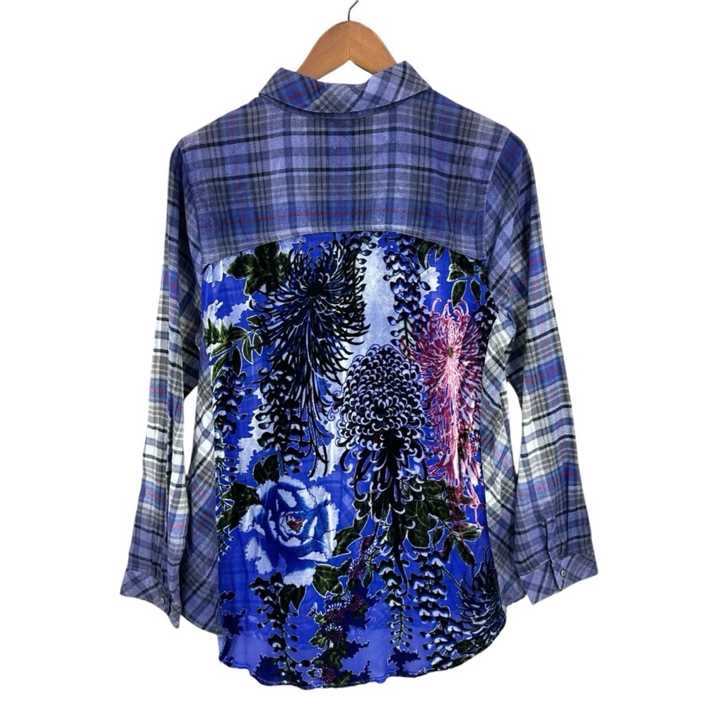 SOFT SURROUNDINGS Flannel Shirt Semi Sheer Floral Back